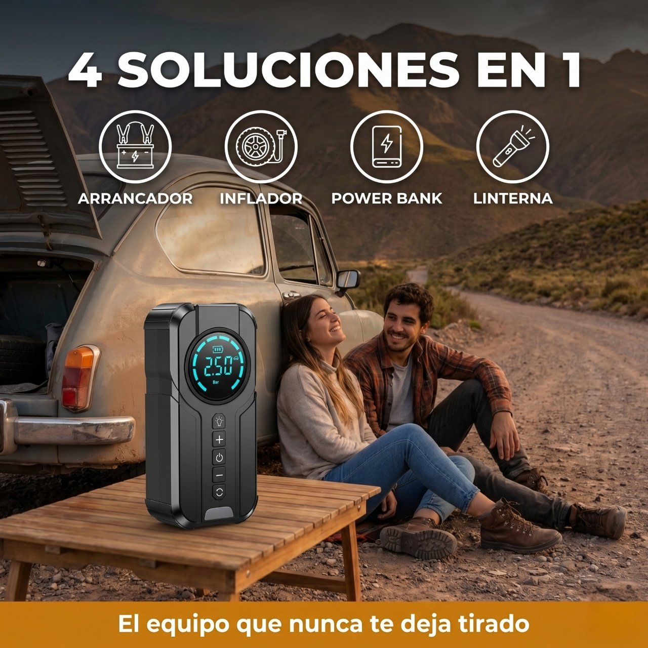 Arrancador Portátil 4 en 1 SANTOOLS | 1500A | Inflador 150 PSI | Power Bank 12.000 mAh | Auto Moto Pick Up SUV