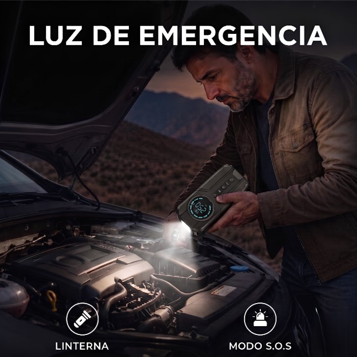 Arrancador Portátil 4 en 1 SANTOOLS | 1500A | Inflador 150 PSI | Power Bank 12.000 mAh | Auto Moto Pick Up SUV